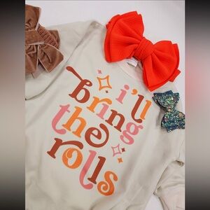 Etsy “I’ll bring the rolls” bodysuit and bows
